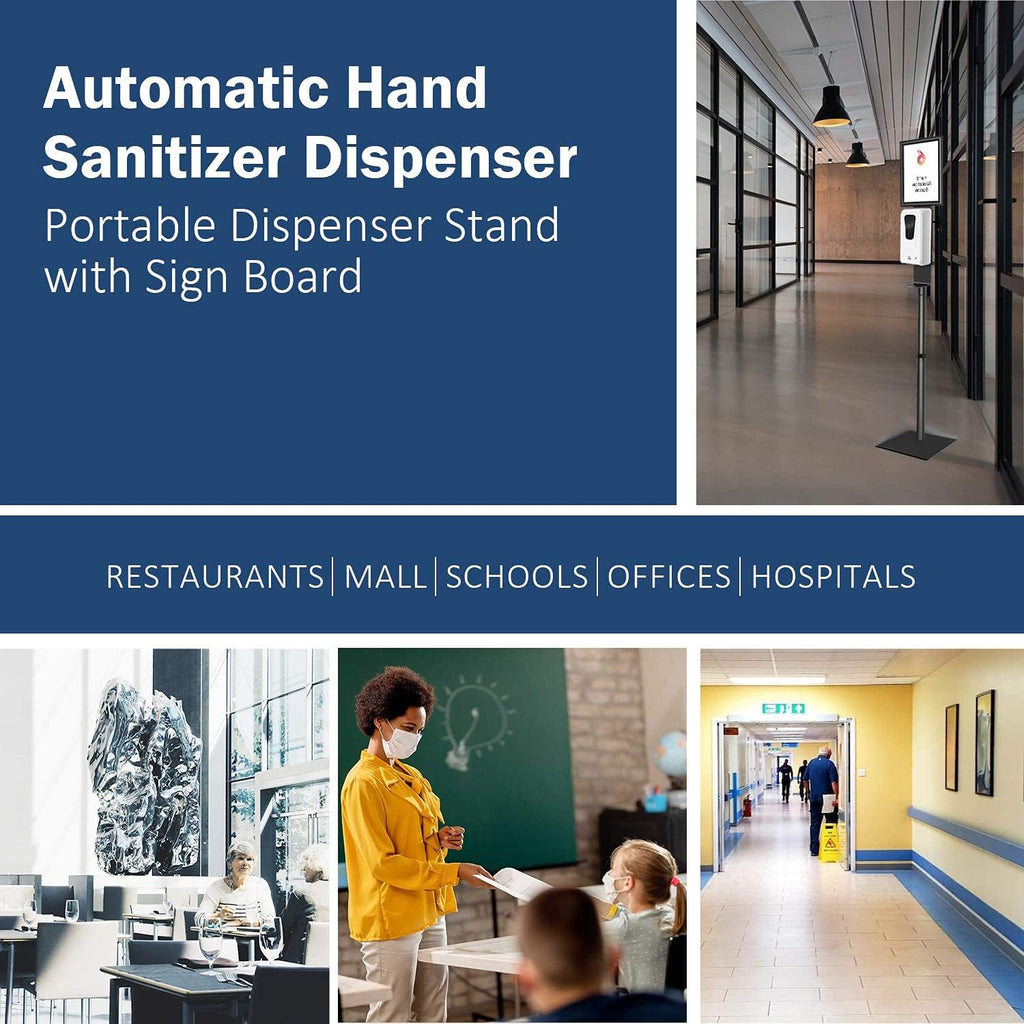 Automatic Hand Sanitizer Dispenser with Adjustable Stand, Sign Board, Refillable Bottle, Drip Catcher - 33oz S986