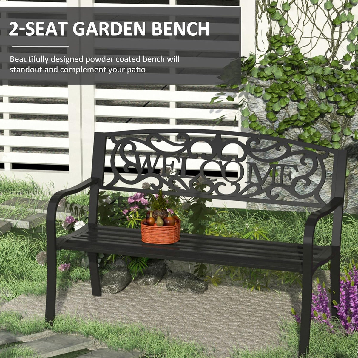 50 2-Person Garden Bench Loveseat with Cast Iron Decorative Vines G8020