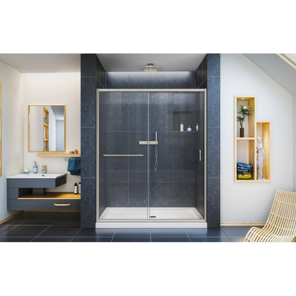 72 in. Semi-Frameless Sliding Shower Door Clear Glass Brushed Nickel L897733