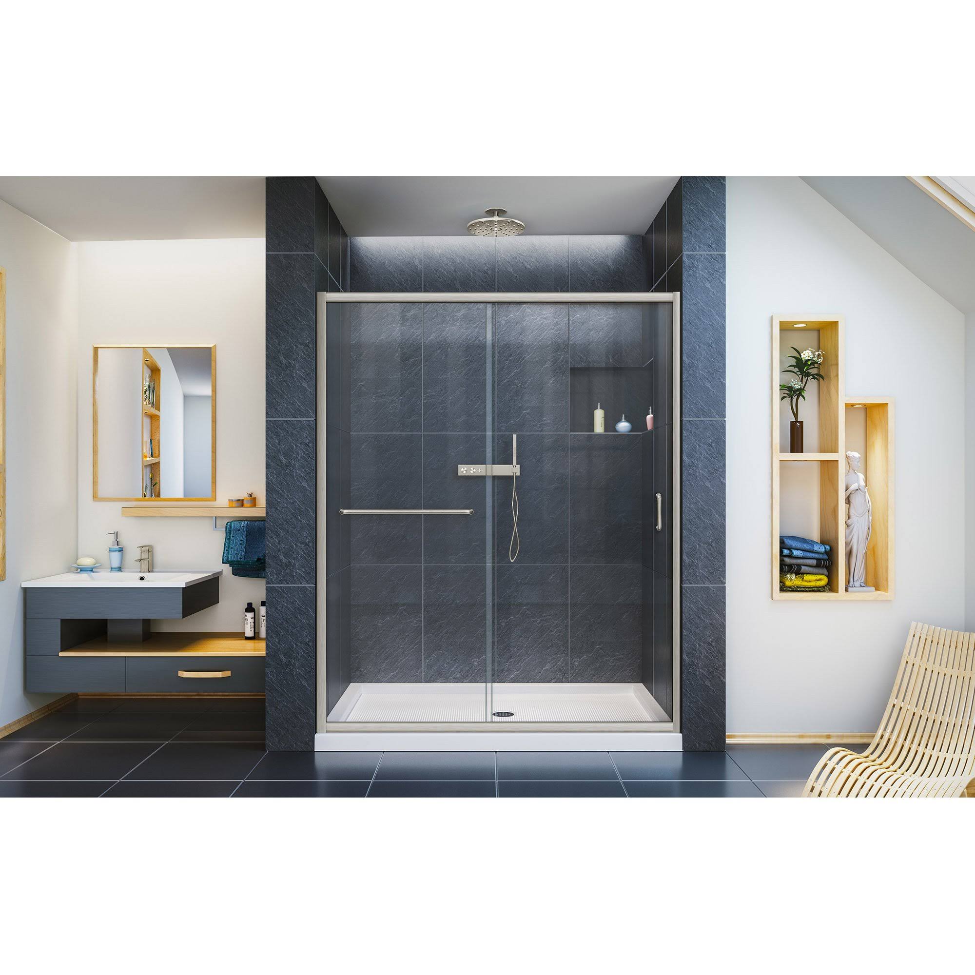 72 in. Semi-Frameless Sliding Shower Door Clear Glass Brushed Nickel L897733