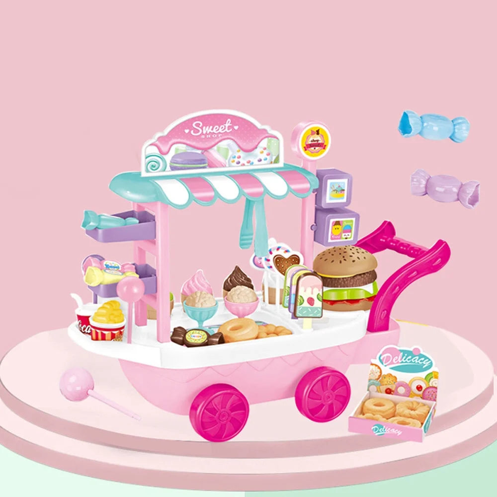 Ice Cream Cart Toy Set with Umbrella Food Dishes G29707