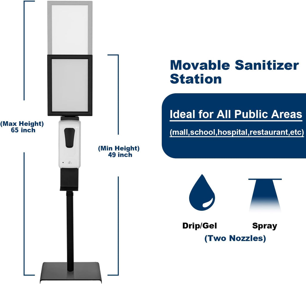 Automatic Hand Sanitizer Dispenser with Adjustable Stand, Sign Board, Refillable Bottle, Drip Catcher - 33oz S986