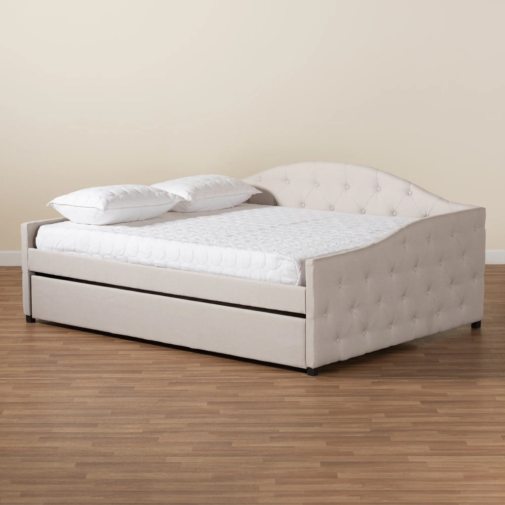 Beige/Black Upholstered Daybed with Trundle F964829
