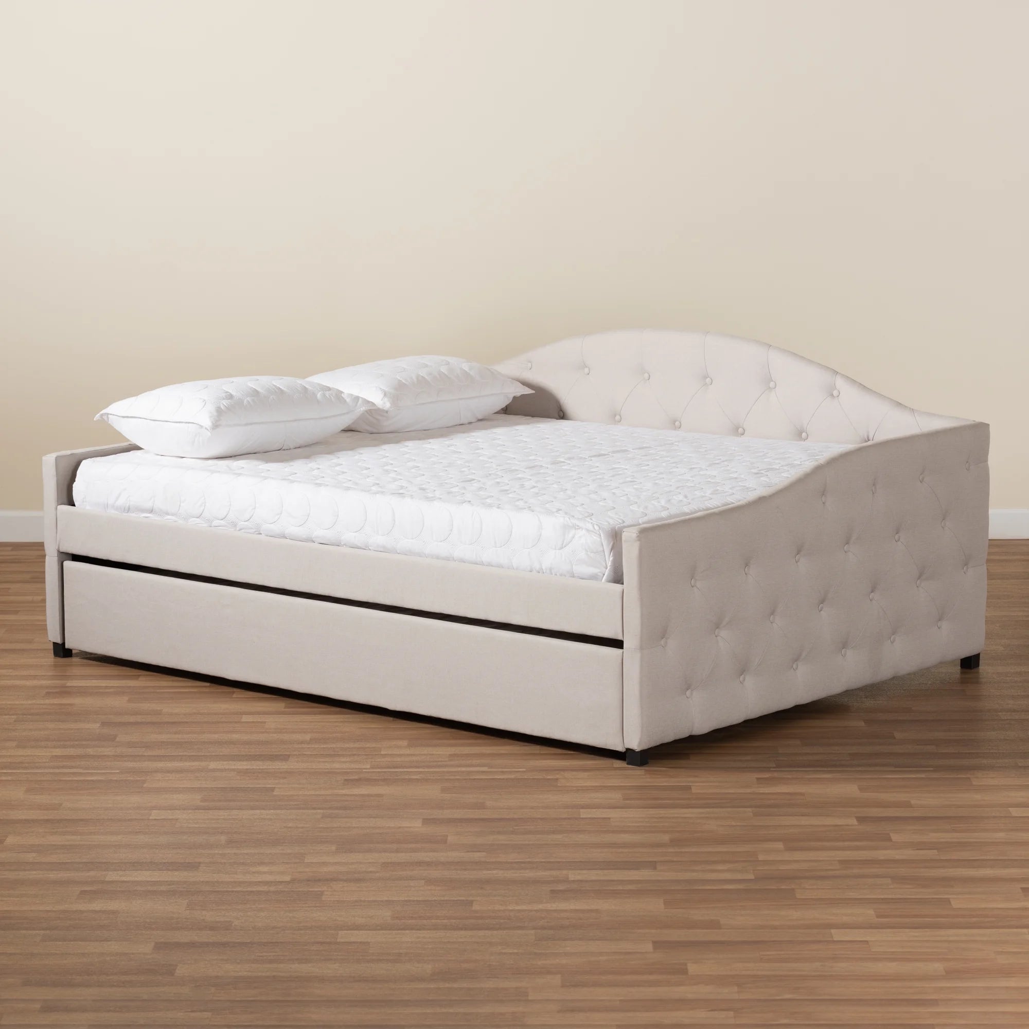 Beige/Black Upholstered Daybed with Trundle F964829