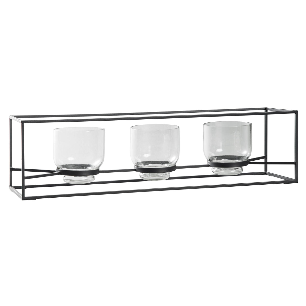 3 Glass Hurricane Candle Holders with Metal Frame, Black and Gold I55605