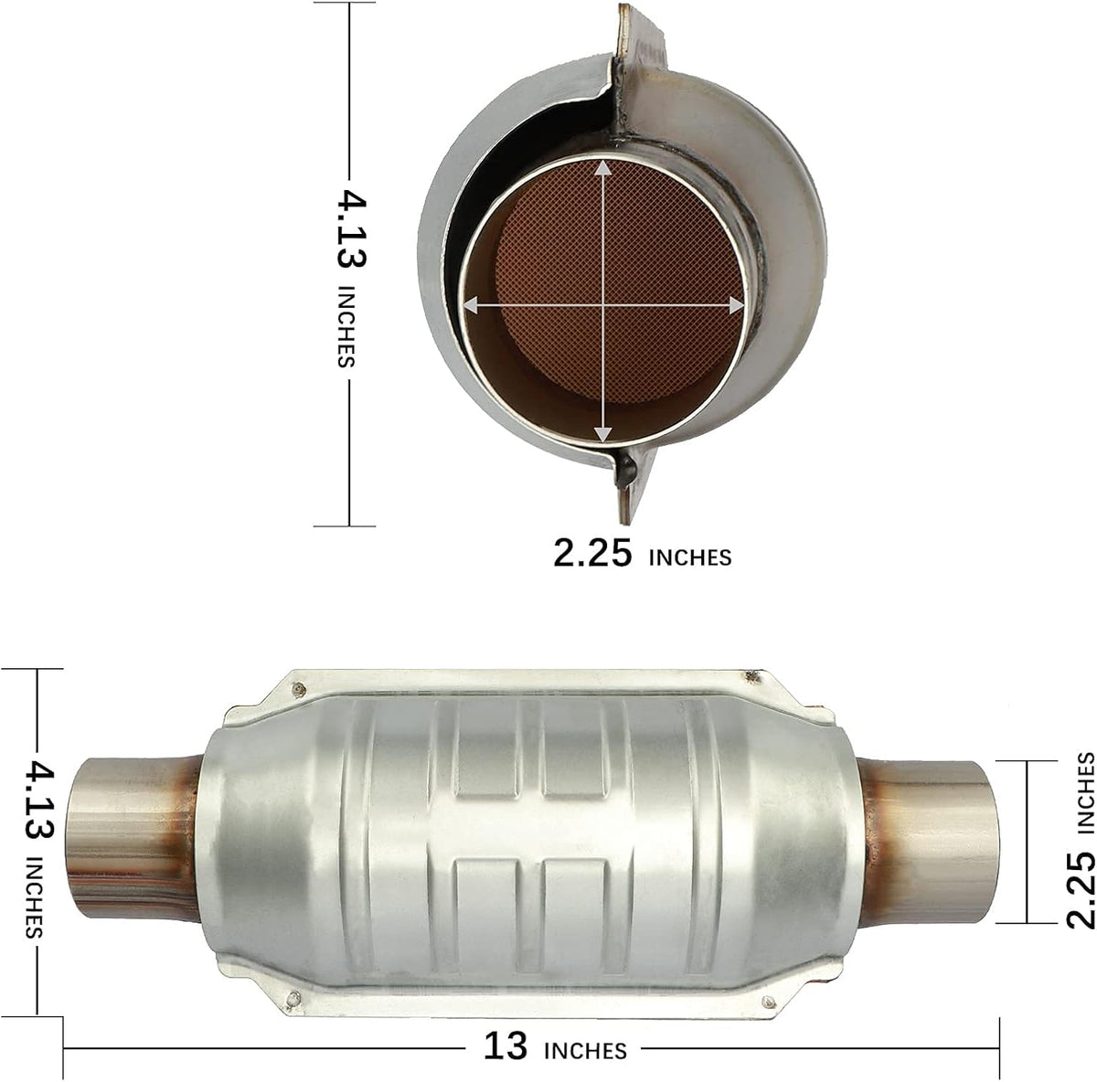 2.25" Inlet/Outlet Universal Catalytic Converter with O2 Port & Heat Shield, Pack of 2 U651