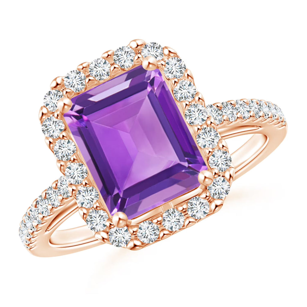 Natural 2.2 Ct. Amethyst with Diamond Halo Ring in 14K Rose Gold L1055