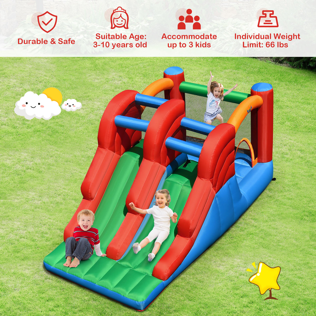 Inflatable Bounce House 3-in-1 Dual Slides Jumping Castle with Blower H8710