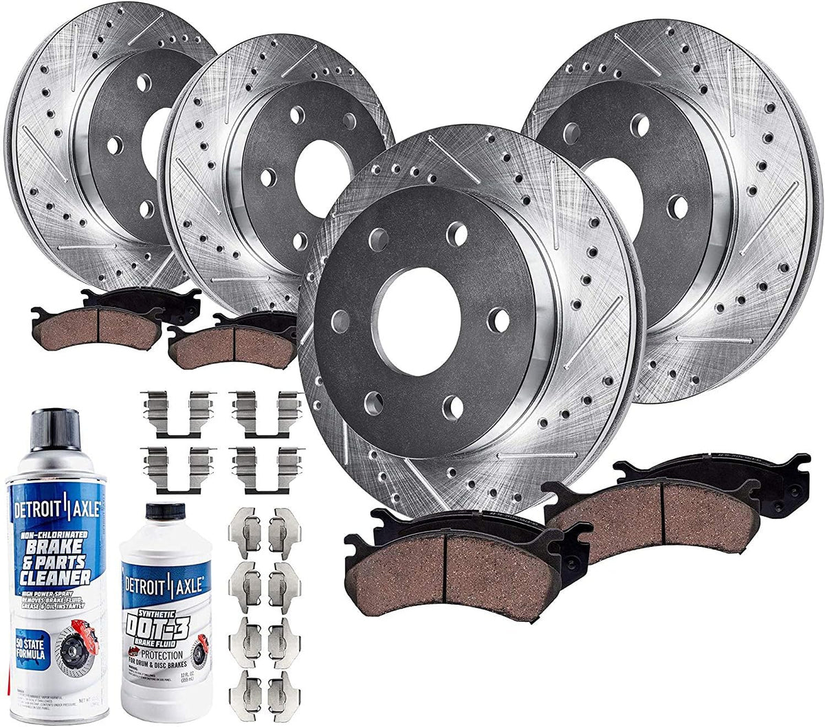 Front & Rear Drilled Slotted Rotors Ceramic Brake Pads 10pc Set O71195