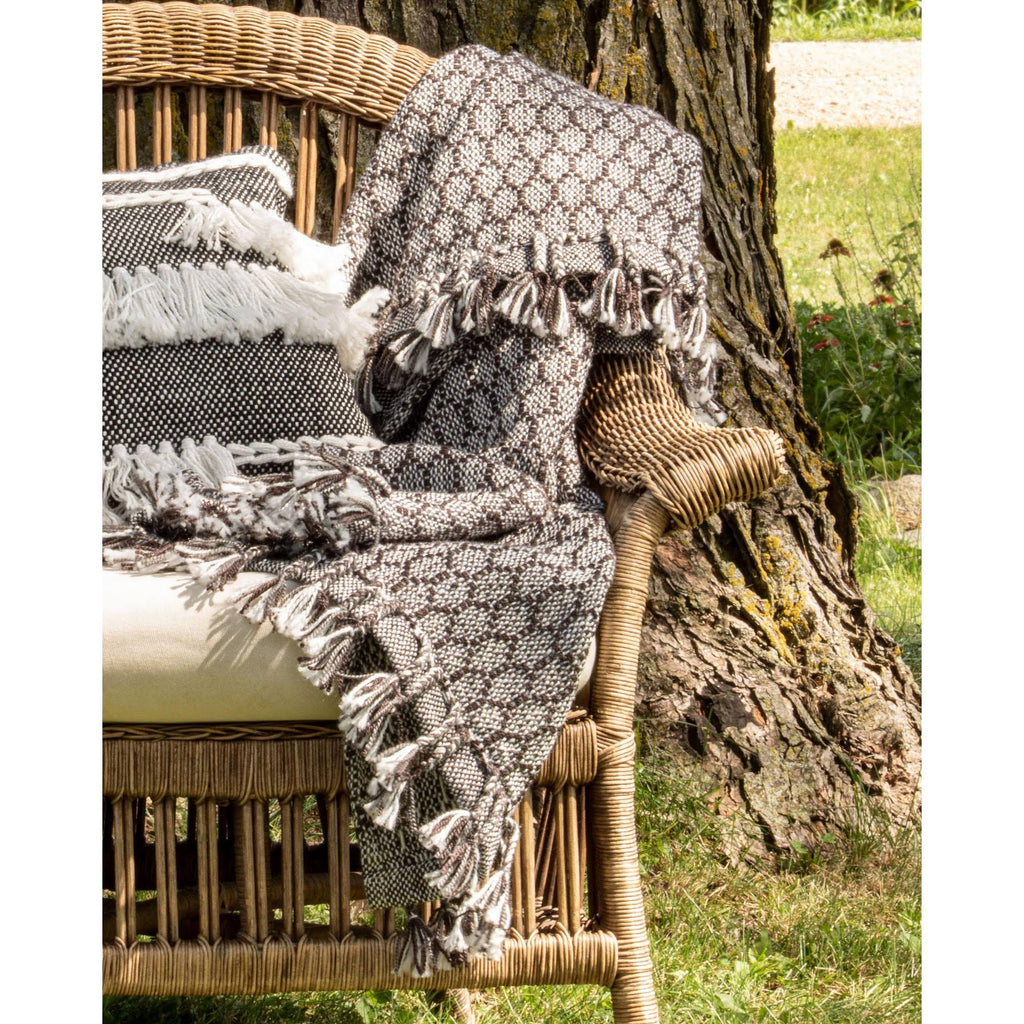 Honeycomb Pattern Hand Woven 50 x 60 inch Throw Blanket with Hand Tied Tassels E720257