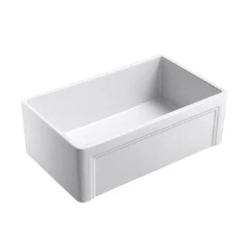 White 30 inch Farmhouse Fireclay Kitchen Sink with Grid and Strainer J664035