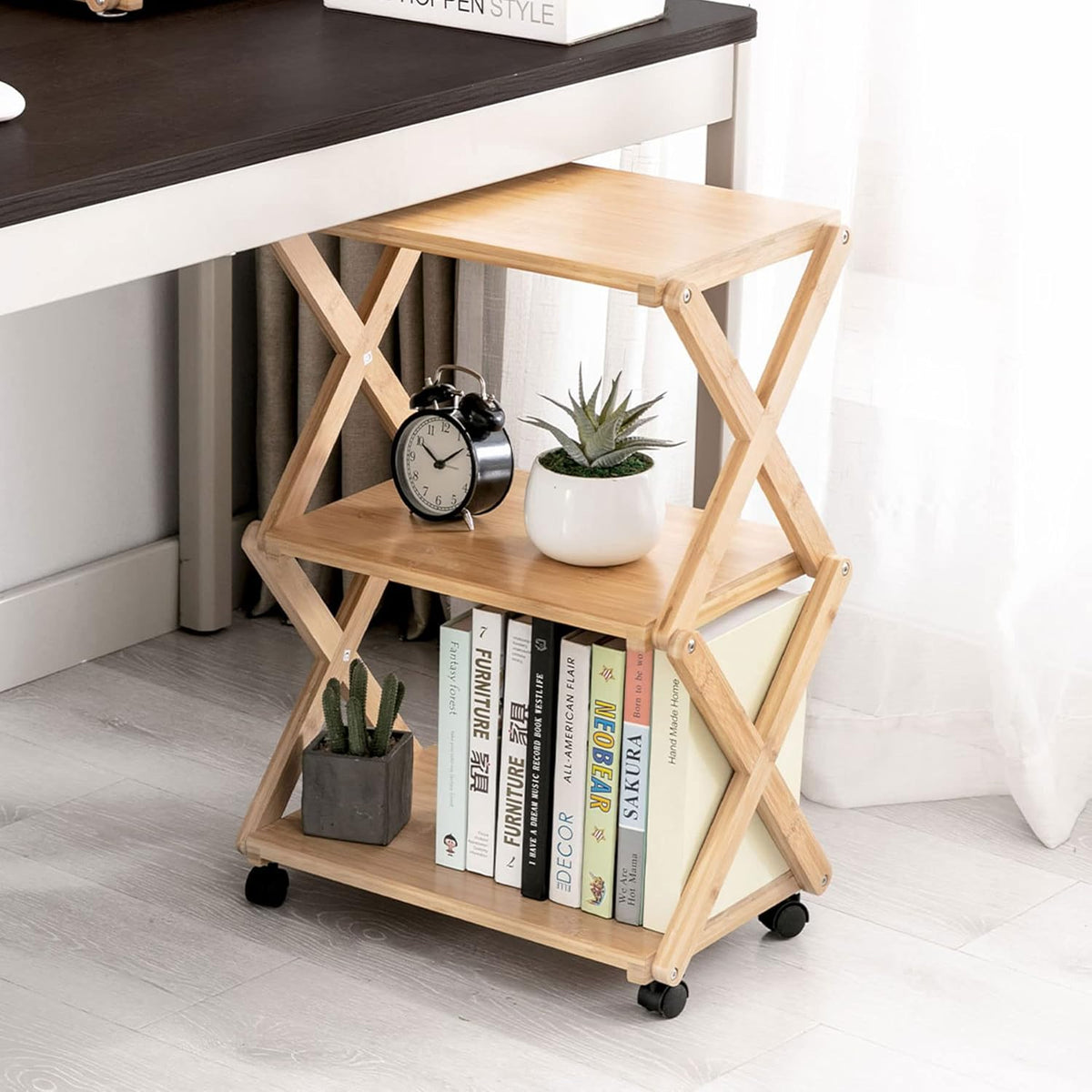 Bamboo 3-Tier Rolling Printer Cart with Storage I6746