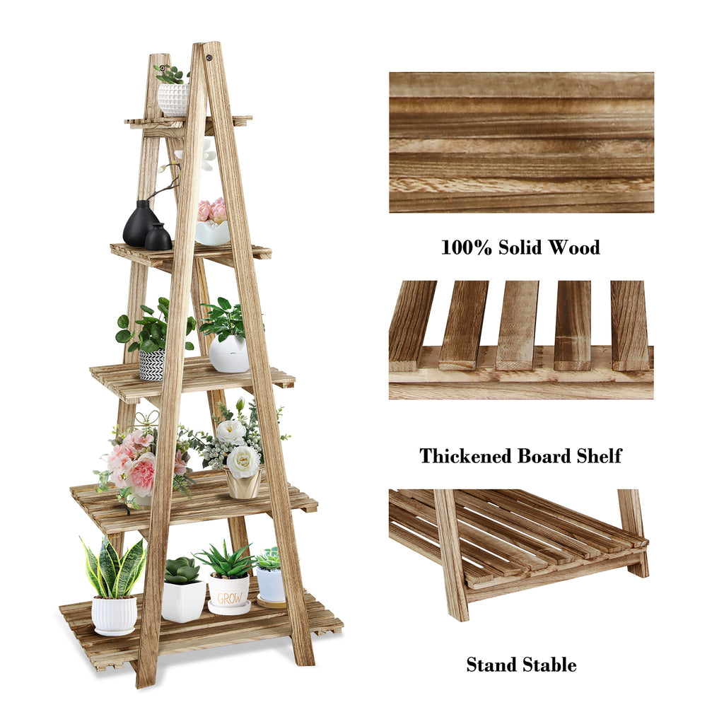 5-Tier Ladder Shelf Bookcase Storage Display Shelf Natural H148