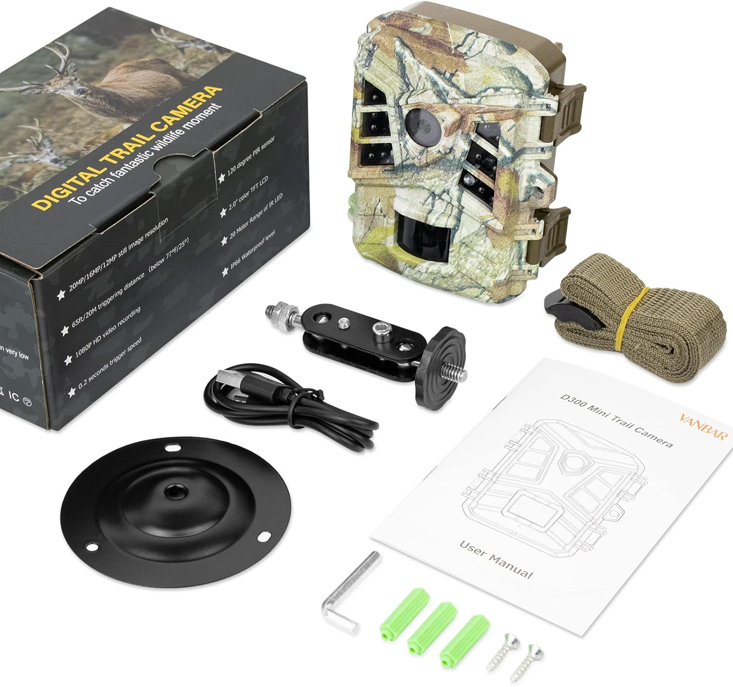 20MP 1080P Game Camera 120° Wide-Angle Motion Sensor IP66 Waterproof Hunting Cam Pack of 2 C679