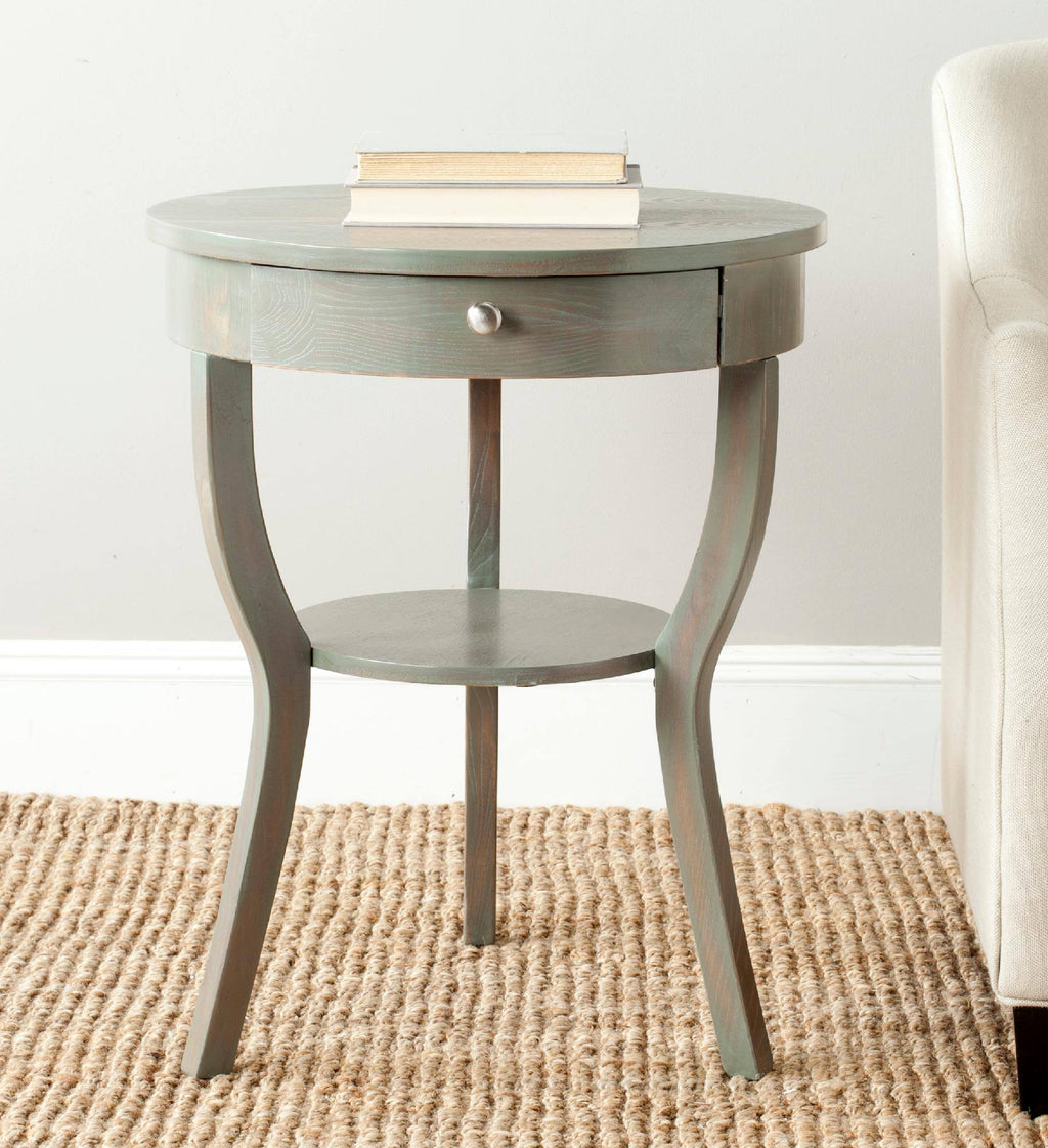 Dark Teal Round Pedestal Drawer End Table L25483