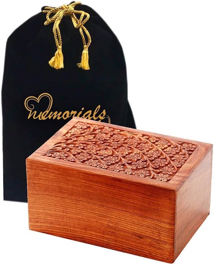Solid Rosewood Cremation Urn with Hand-Carved Cross Design, Pack of 2 E17871