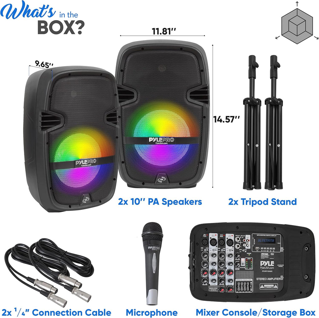 Black Portable Wireless Bluetooth PA Speaker DJ Mixer Bundle with Dual Speaker, Mixer, Microphone, Stand, Cable J1603