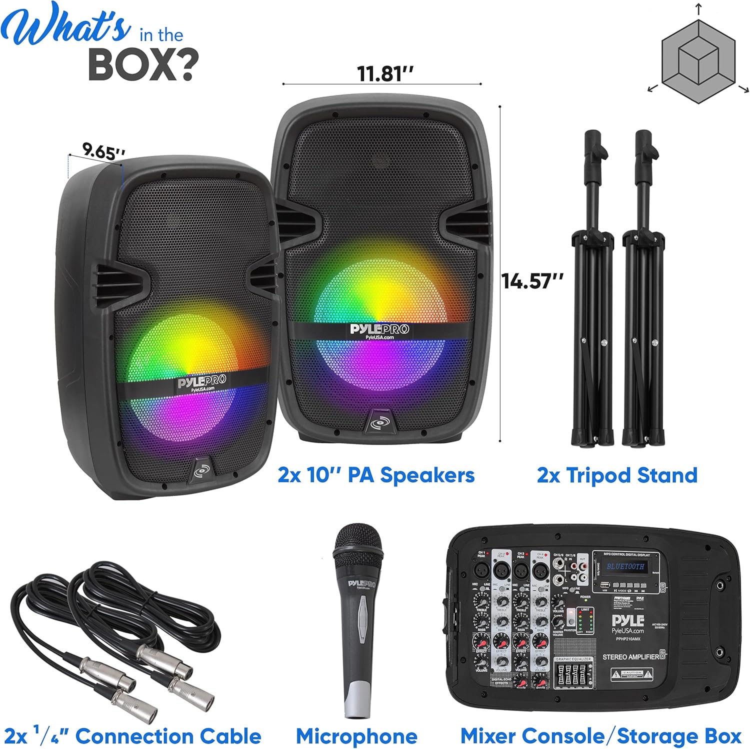 Black Portable Wireless Bluetooth PA Speaker DJ Mixer Bundle with Dual Speaker, Mixer, Microphone, Stand, Cable J1603
