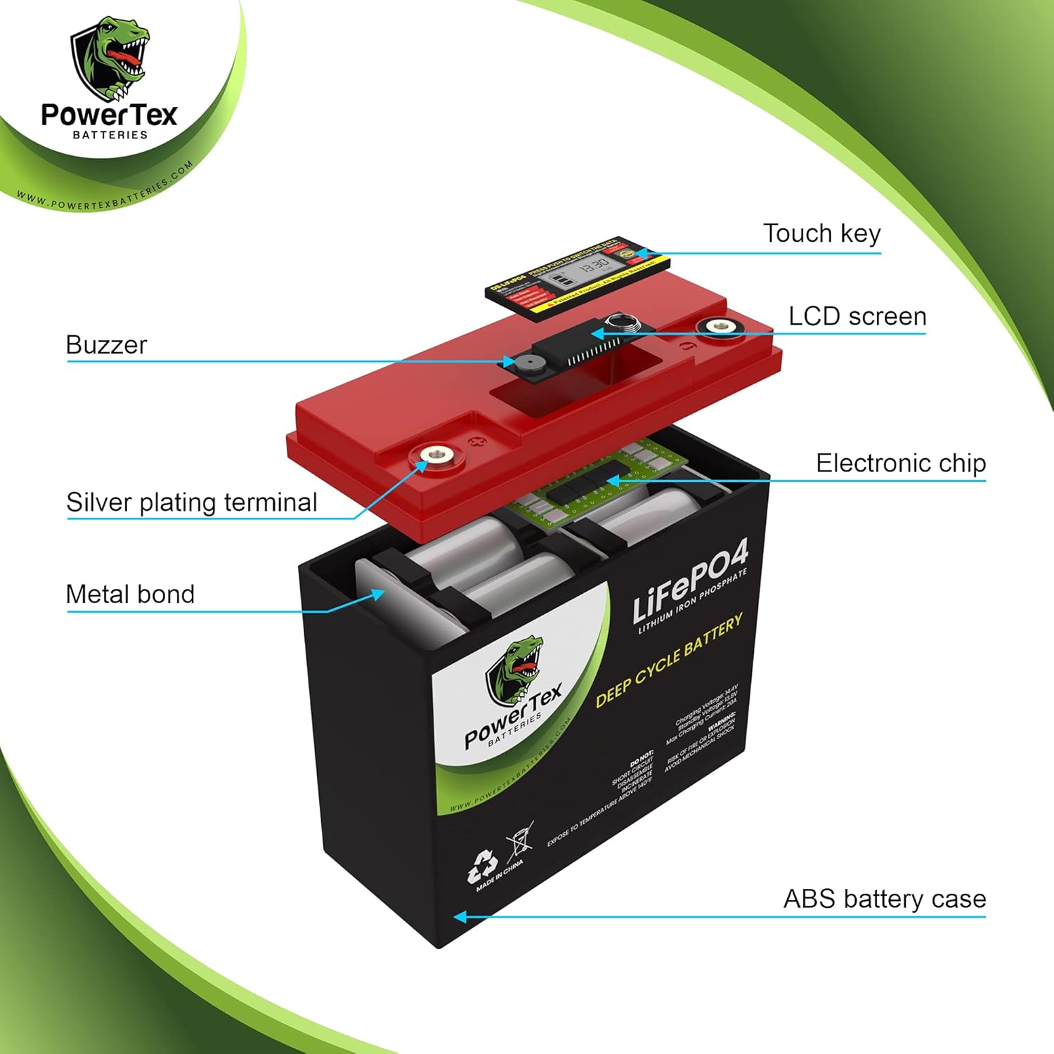 12V 100Ah 1224Wh LiFePO4 Deep Cycle Rechargeable Battery G56652