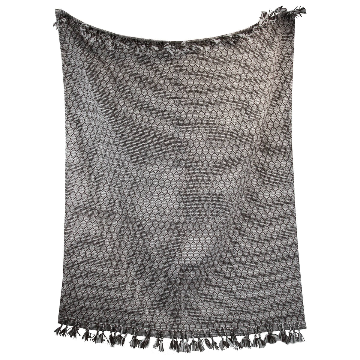 Honeycomb Pattern Hand Woven 50 x 60 inch Throw Blanket with Hand Tied Tassels E720257