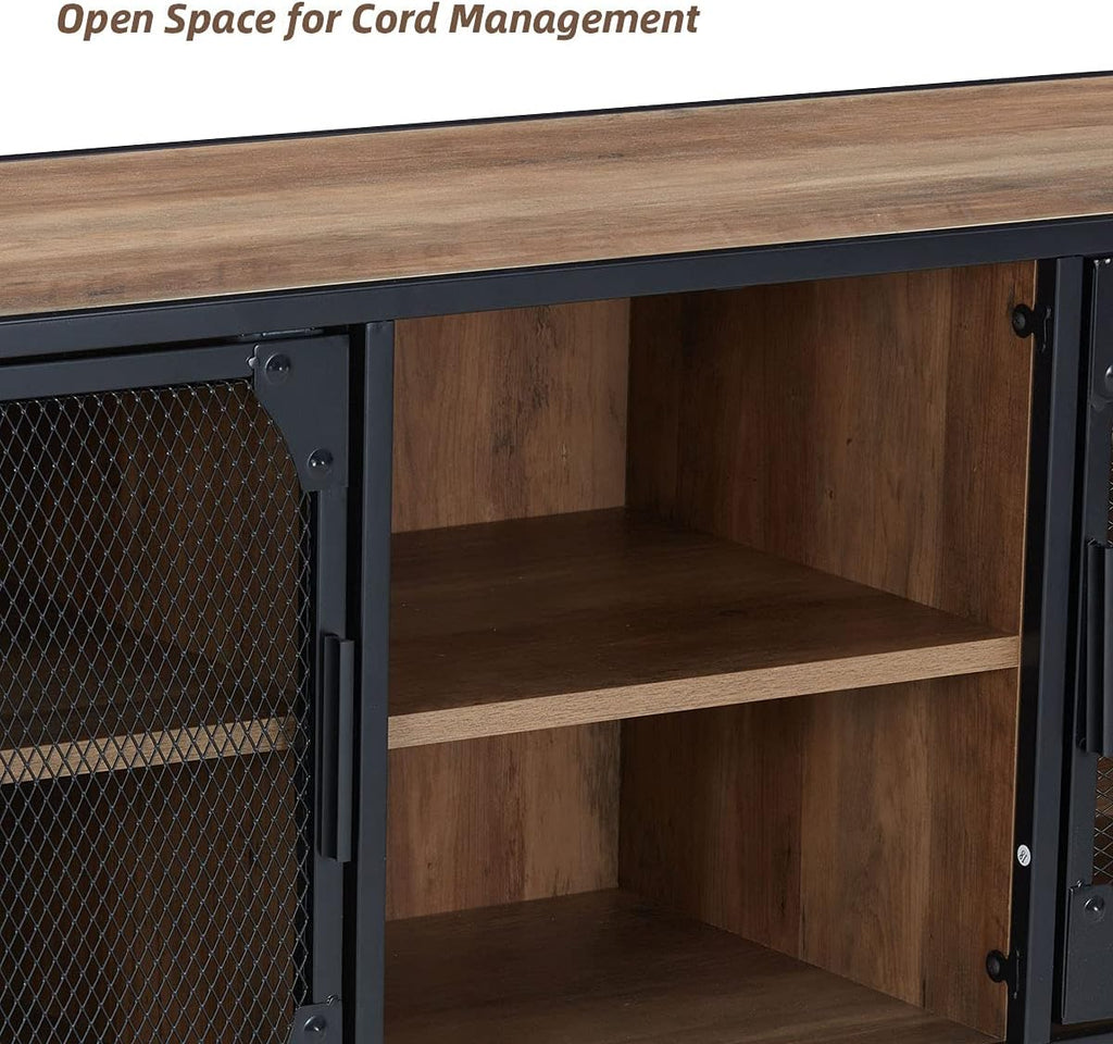 Rustic Brown Kitchen Storage Cabinet with Metal Mesh Doors and Adjustable Shelves S769