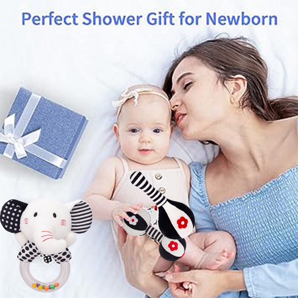 3PCS Soft High Contrast Black and White Plush Baby Rattles N701