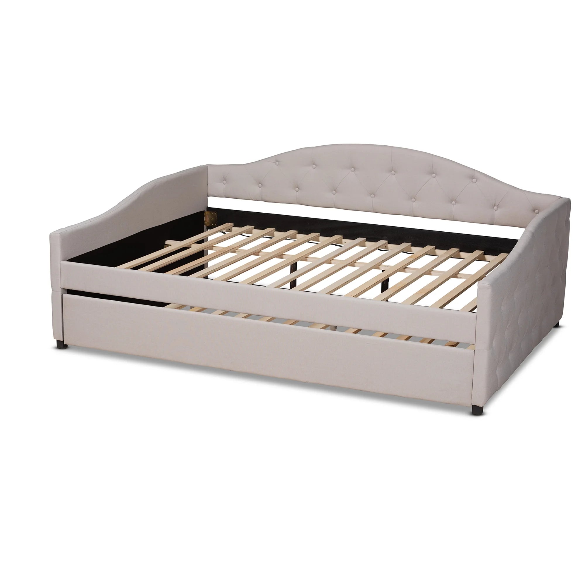 Beige/Black Upholstered Daybed with Trundle F964829