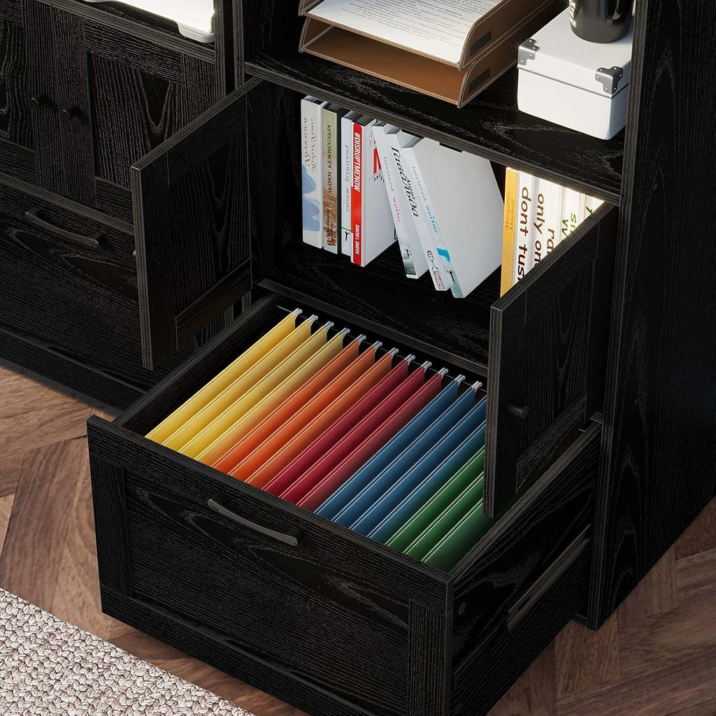 Black File Cabinet with Drawer and Storage Shelf M845