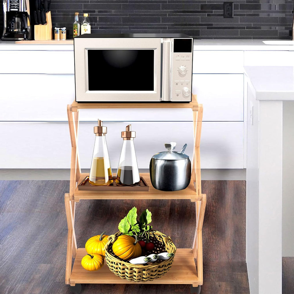 Bamboo 3-Tier Rolling Printer Cart with Storage I6746