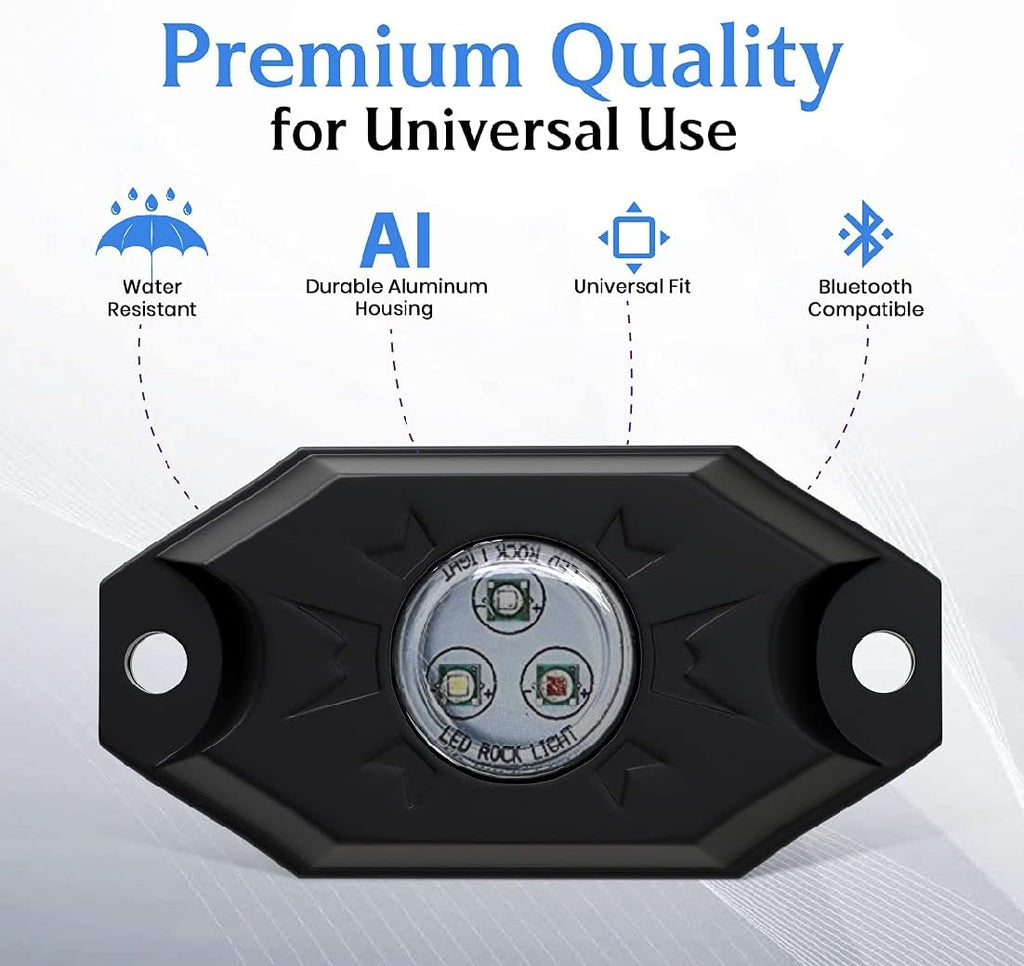 8 Pods RGB LED Rock Lights with Bluetooth Controller, IP68 Waterproof F322