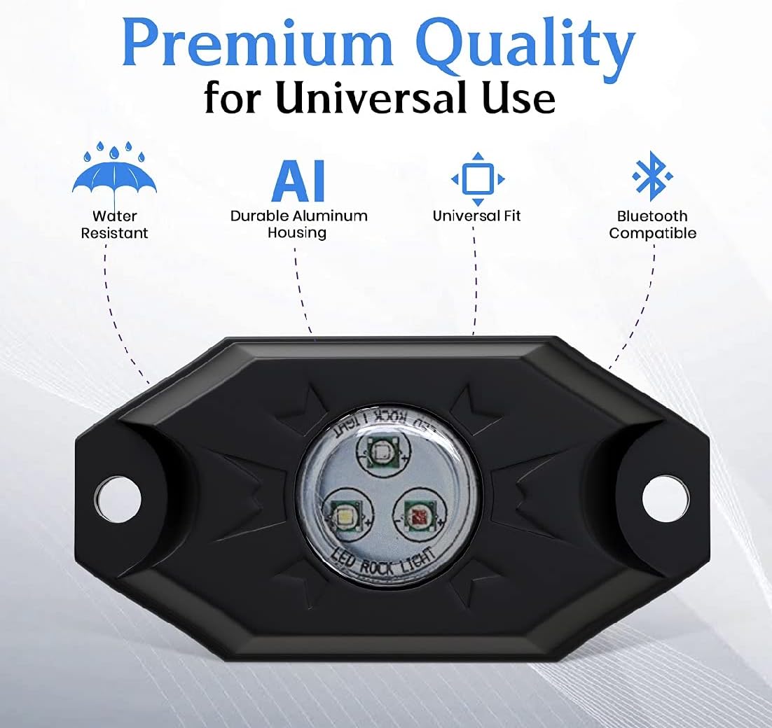 8 Pods RGB LED Rock Lights with Bluetooth Controller, IP68 Waterproof F322