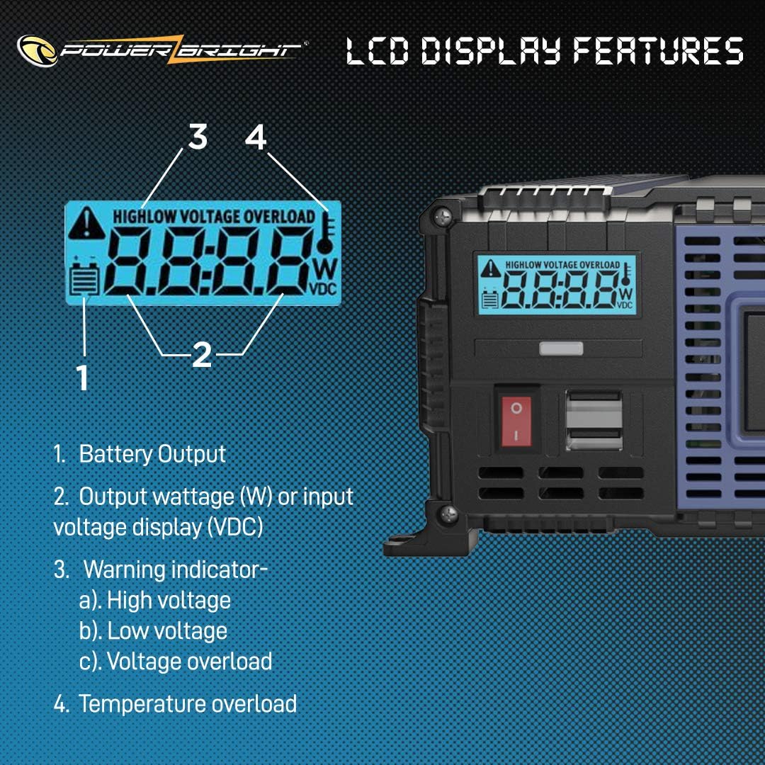 4000 Watts Modified Sine Wave Power Inverter 12V to 110V DC to AC Converter with Dual AC Outlets and 2 USB Ports D2734