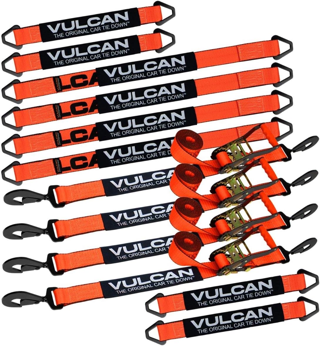 Complete Axle Strap Tie Down Kit with Snap Hook Ratchet Straps - Yellow - Includes (4) 22 Axle Straps, (4) 36 Axle Straps, and (4) 8' Snap Hook Ratchet Straps H513
