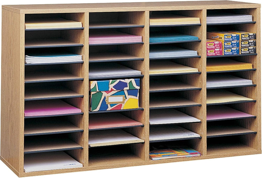 Medium Oak Wood Literature Organizer, 24 Compartment, Stackable W4102