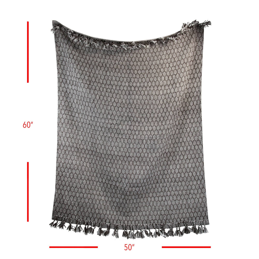 Honeycomb Pattern Hand Woven 50 x 60 inch Throw Blanket with Hand Tied Tassels E720257