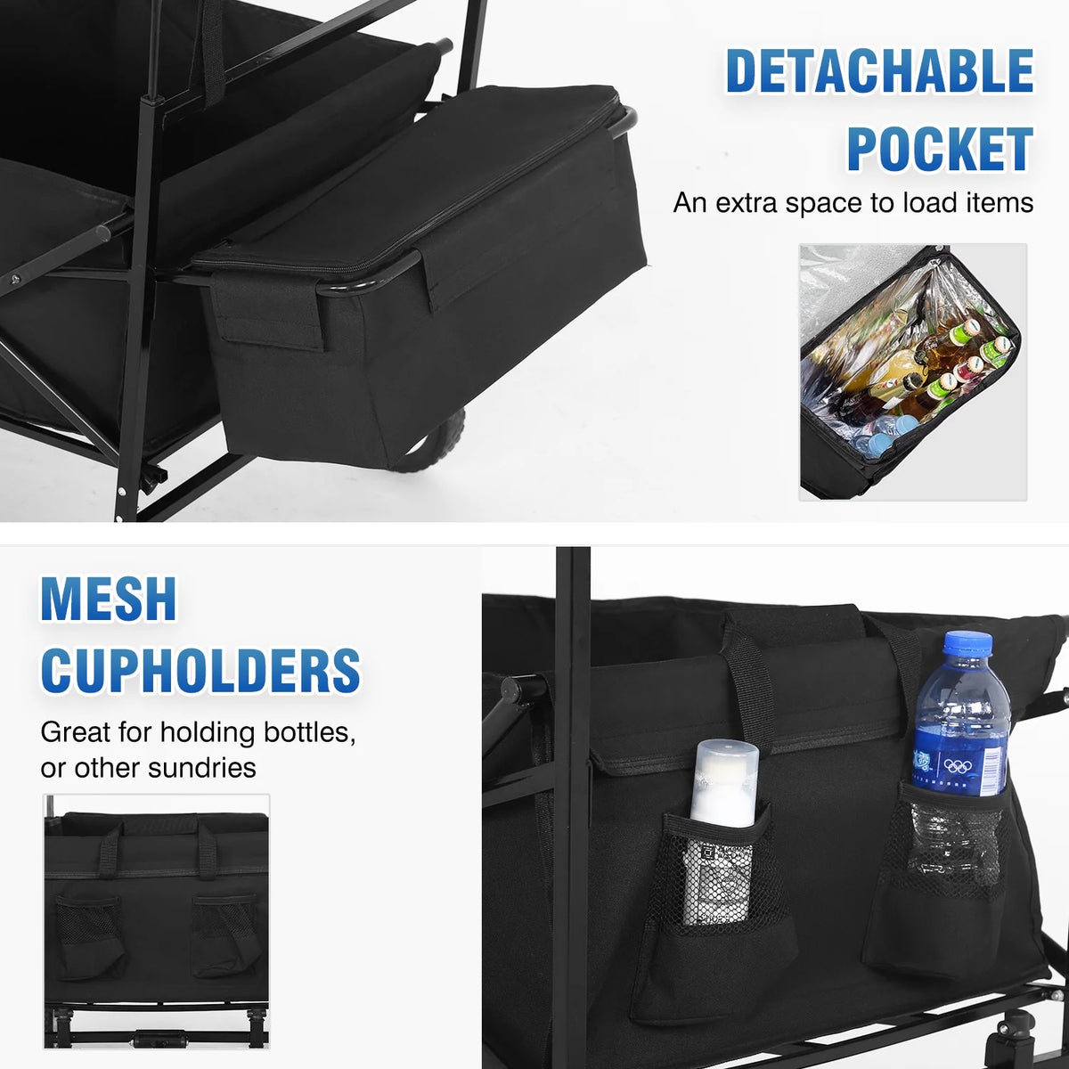 Black Folding Wagon Cart with Removable Canopy X577365