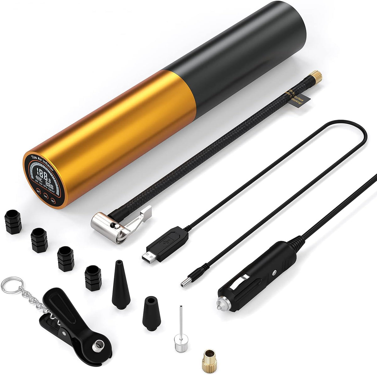 3000mAh Portable Wireless Rechargeable Bike Tire Pump with Digital Pressure Gauge, 140PSI, Pack of 2 Y376250