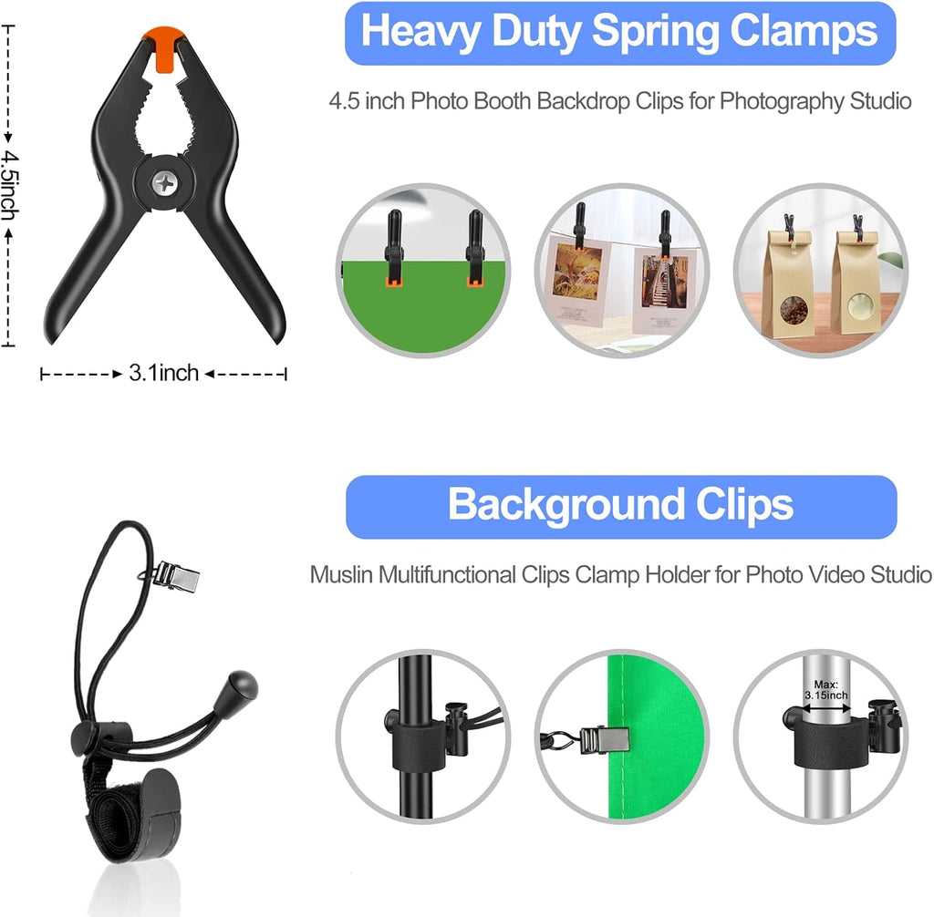 7×10ft Adjustable Photography Backdrop Stand Kit with Polyester Background, Spring Clamps and Carry Bag L300711