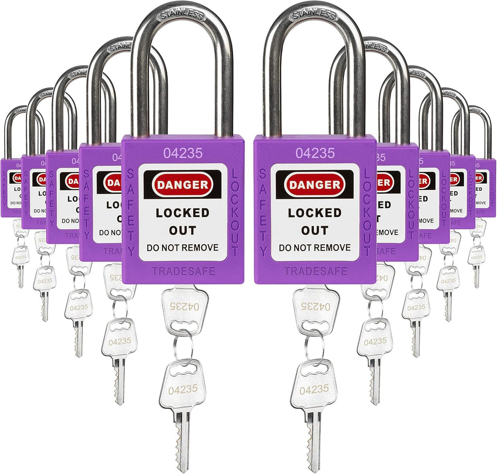 Green Keyed Alike Safety Padlocks, 10 Pack, 2 Keys Per Lock O890