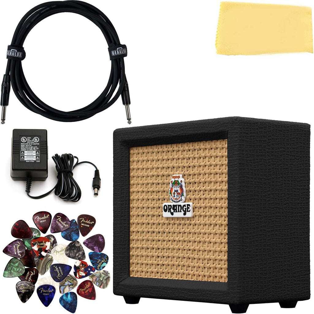 Orange Crush Mini Guitar Combo Amplifier Bundle with Power Supply, Instrument Cable, 24 Picks, and Polishing Cloth U144