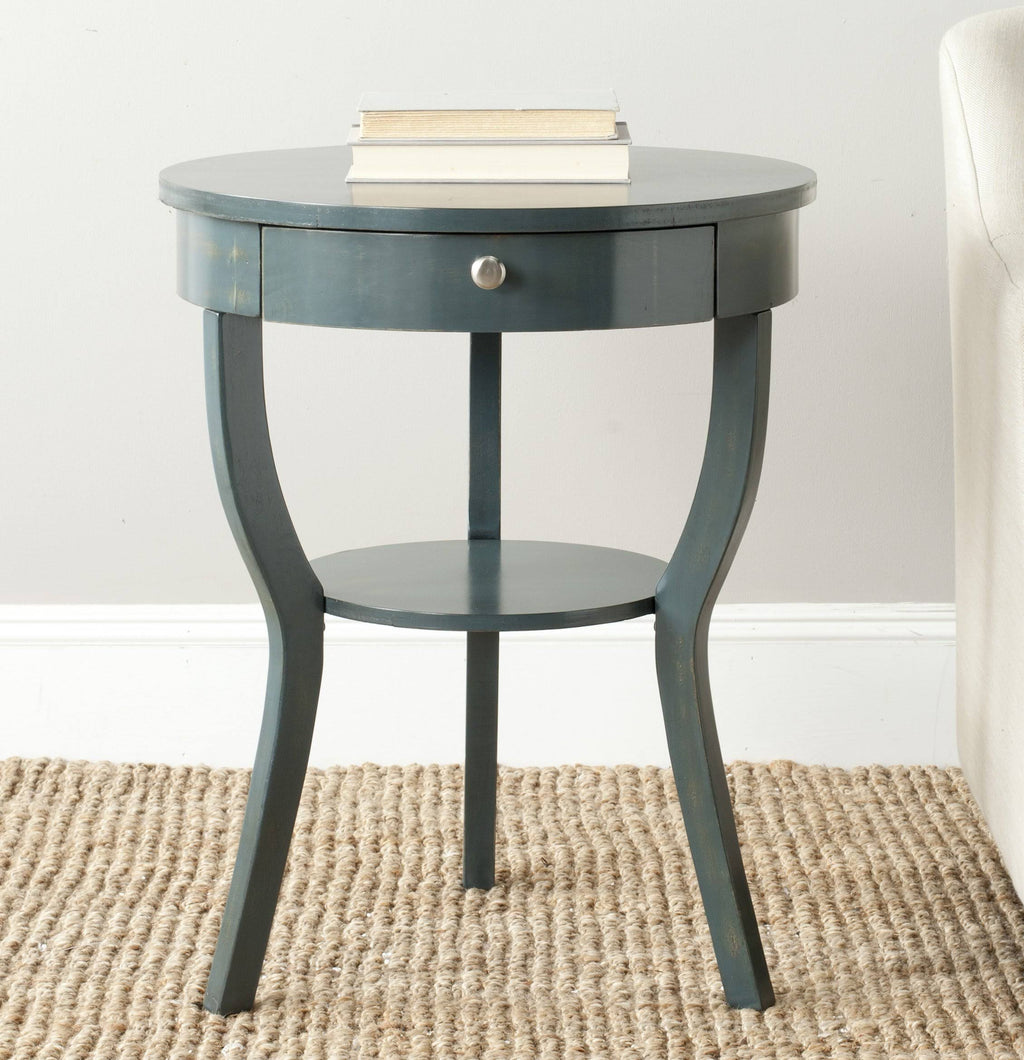 Dark Teal Round Pedestal Drawer End Table L25483