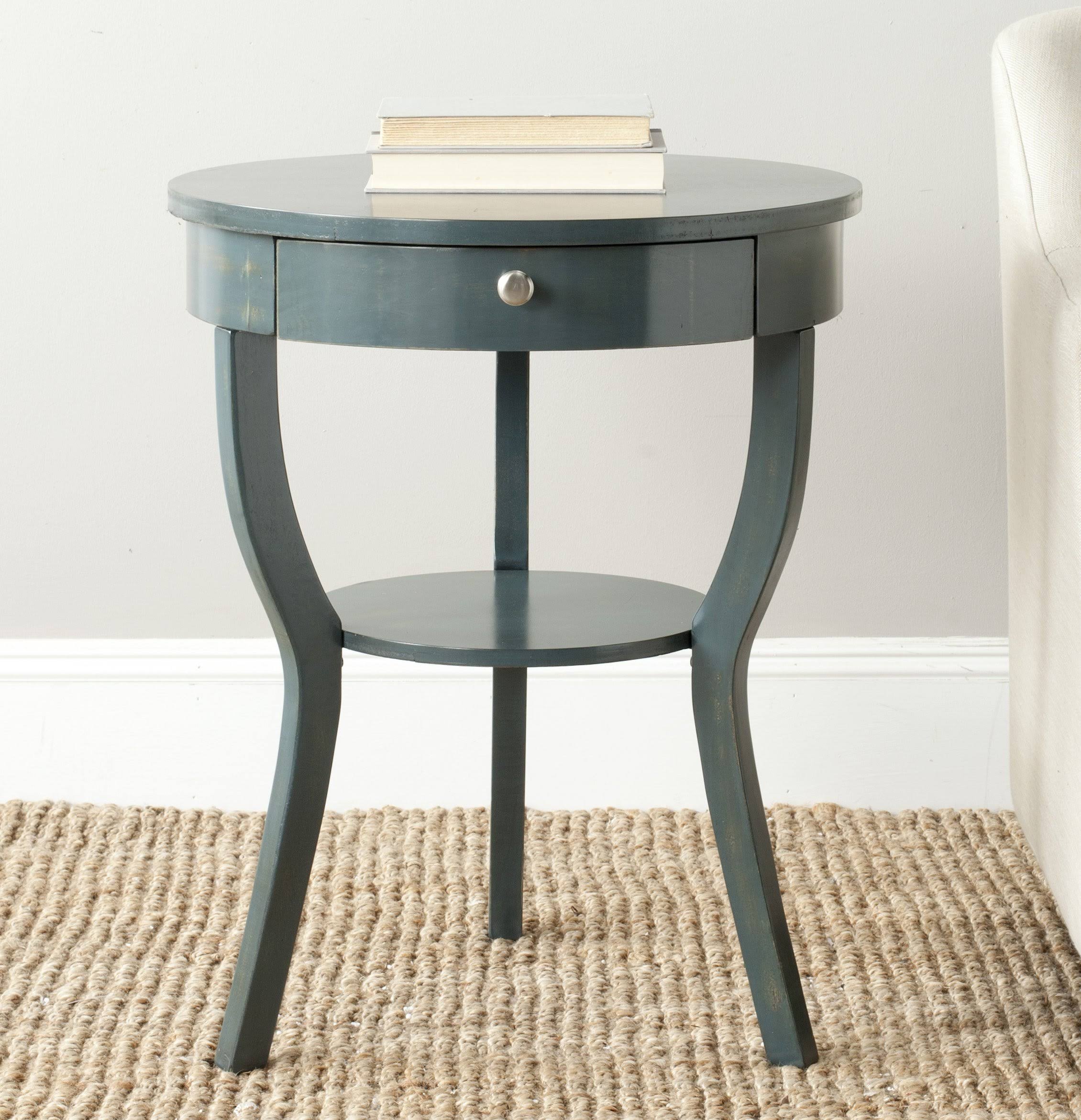 Dark Teal Round Pedestal Drawer End Table L25483