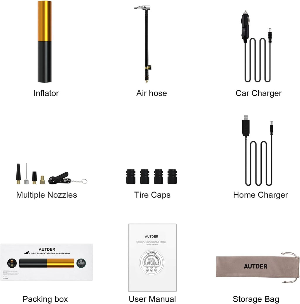 3000mAh Portable Wireless Rechargeable Bike Tire Pump with Digital Pressure Gauge, 140PSI, Pack of 2 Y376250