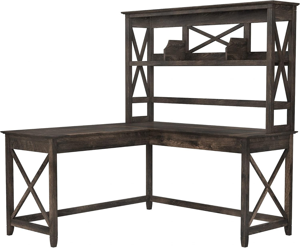 L Shaped Desk with Hutch, 60W, Cape Cod Gray Q514794