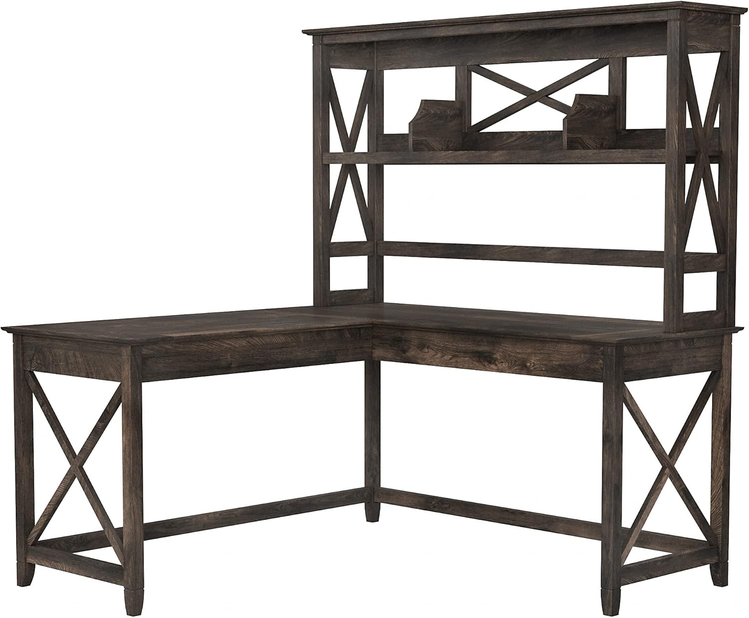 L Shaped Desk with Hutch, 60W, Cape Cod Gray Q514794