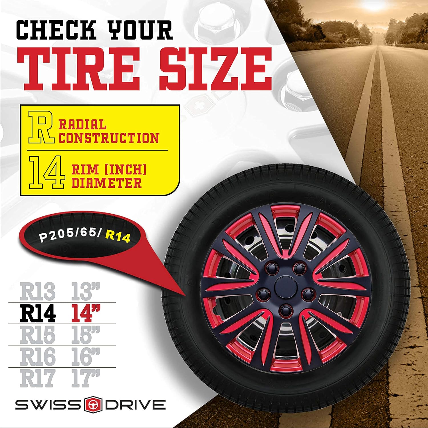 Red Black Set of 4 HubCap P765