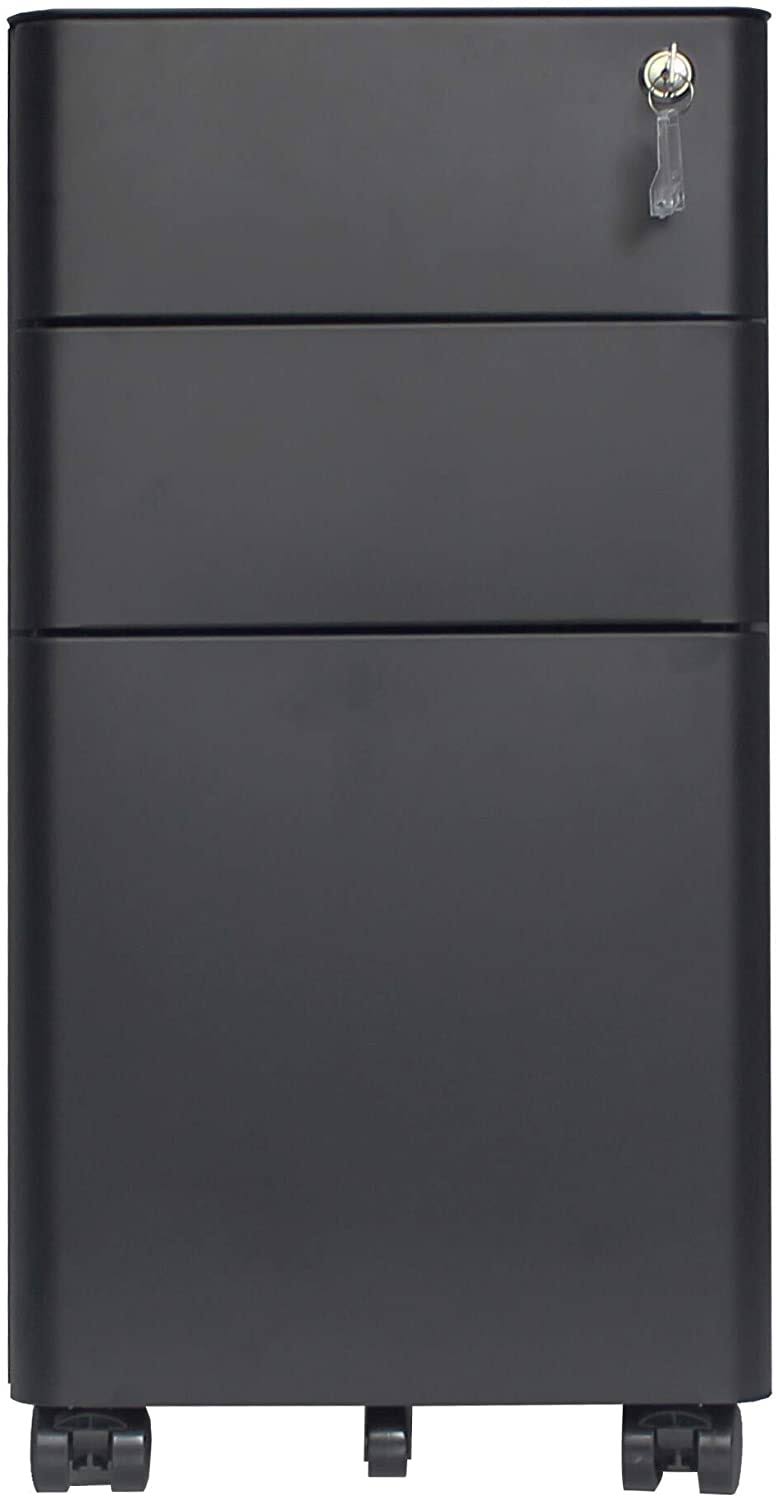 Black Metal 3 Drawer Mobile File Cabinet T7201