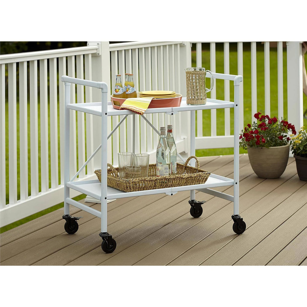 White Metal Slat Folding Serving Cart E637