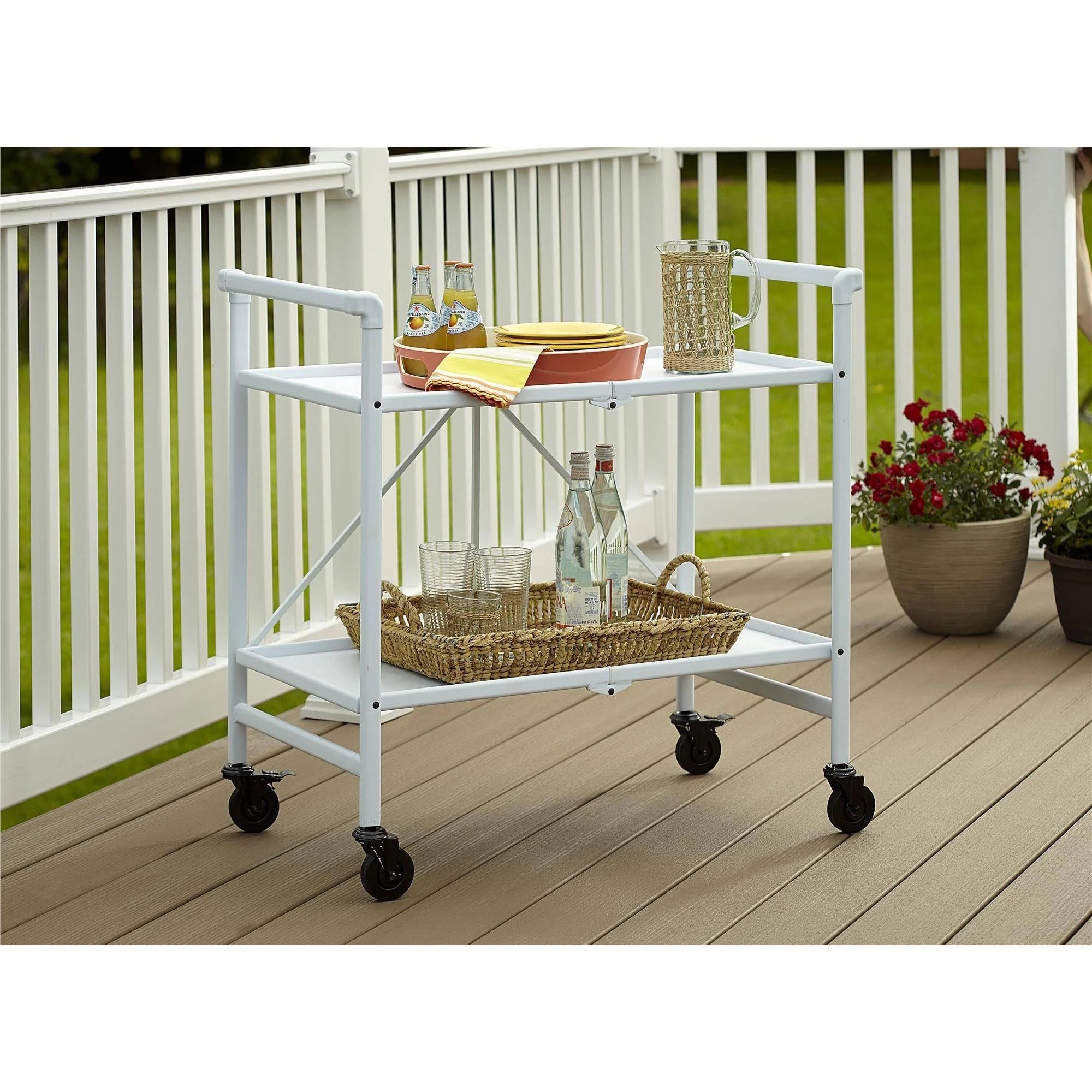 White Metal Slat Folding Serving Cart E637