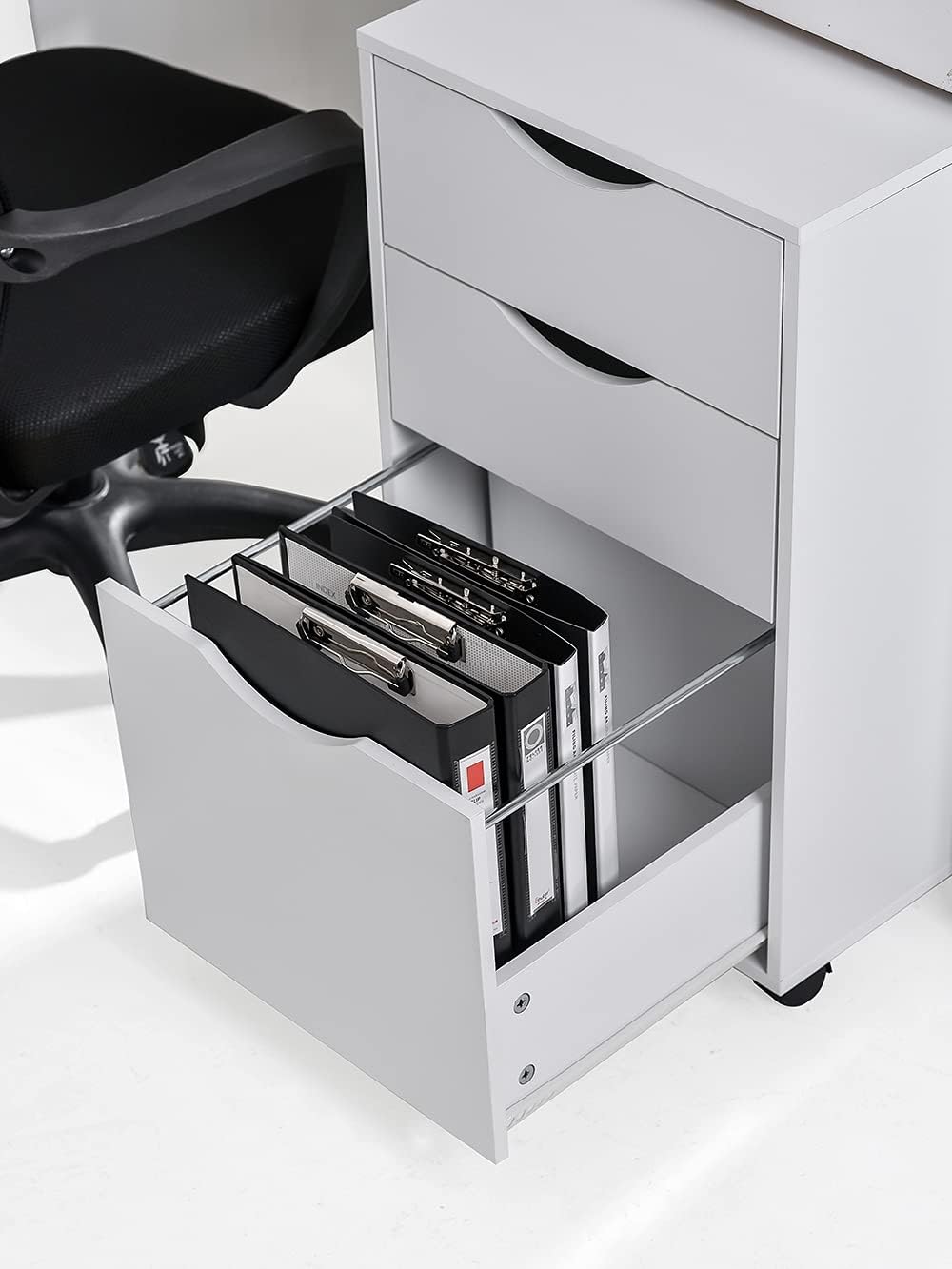 White 3 Drawer Wooden Mobile Filing Cabinet with Wheels V871